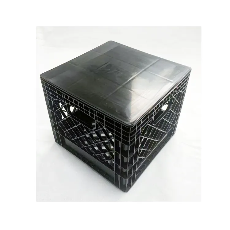 Caisse de lait dépliante en plastique carrée empilable de 16 pintes avec couvercle