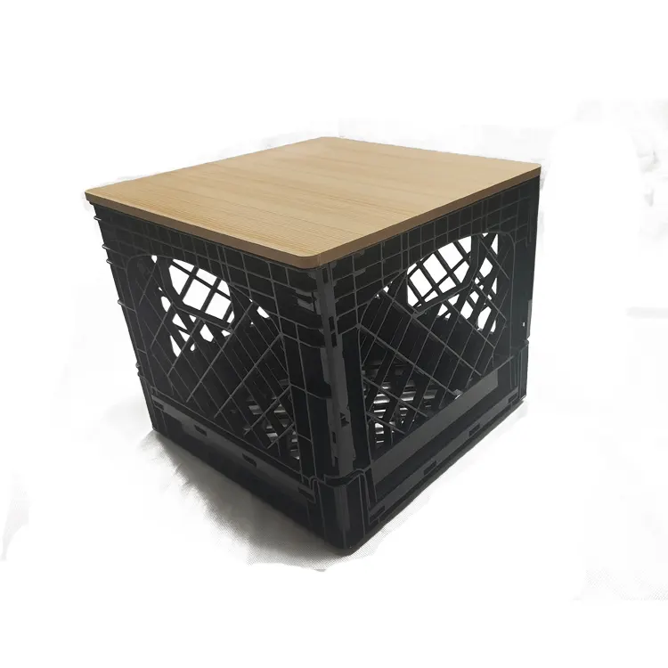 Caisse de lait de caisse de stockage se pliante en plastique carrée de 16 litres avec le couvercle en bois