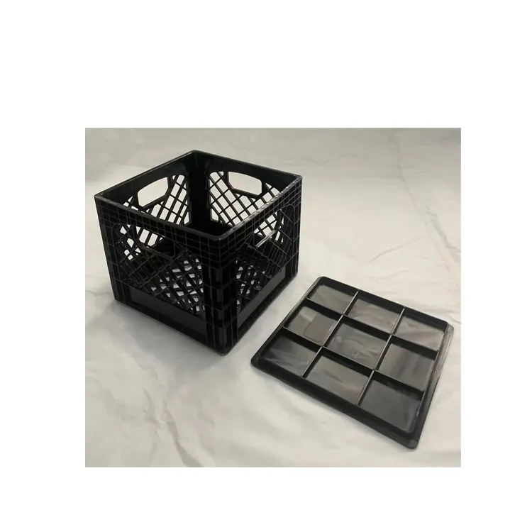 Caisse de lait dépliante en plastique carrée empilable de 16 pintes avec couvercle