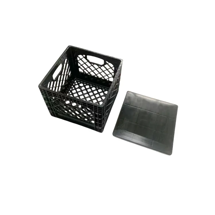 Caisse de lait dépliante en plastique carrée empilable de 16 pintes avec couvercle